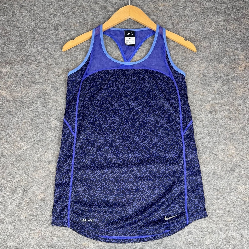 Nike Dri Fit Sheer Mesh Cheetah Animal Print Tank Top Blue Purple Womens XS